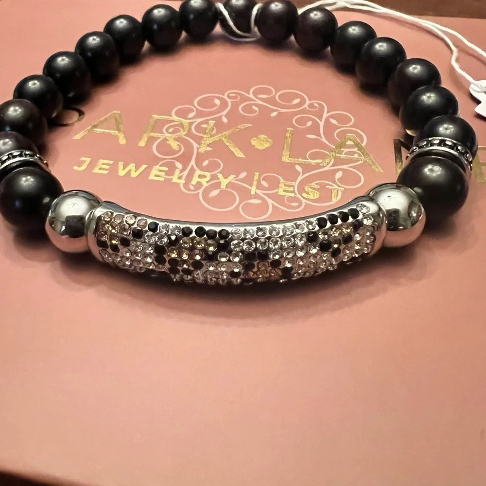 Park Lane Leo Black Beaded Stretch Bracelet, Silver Pavé, March Sparkle Box, New - Picture 4 of 6